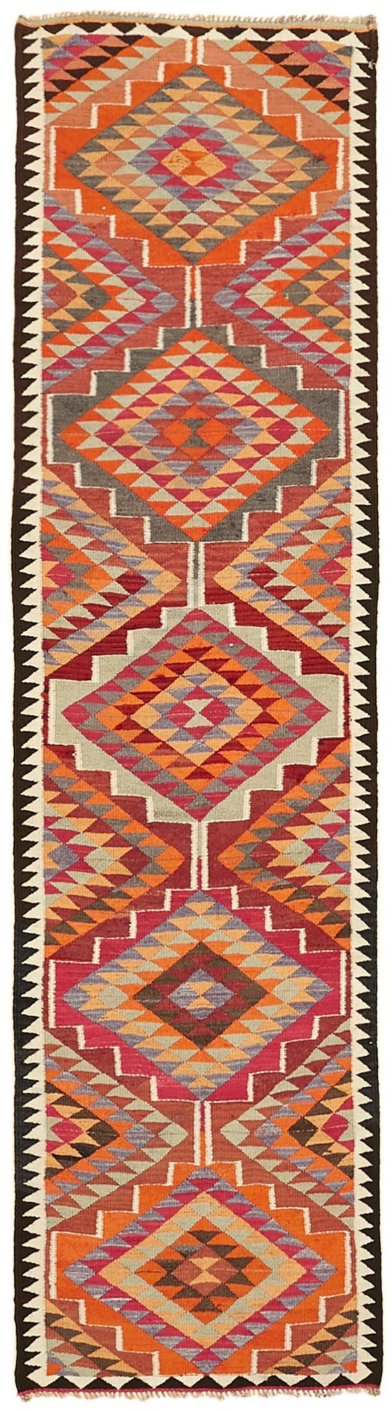 Turkish Handwoven Vintage Herki Kilim 90 cm x 322 cm