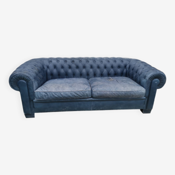 Chesterfield ancien en cuir bleu