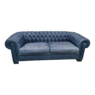 Chesterfield ancien en cuir bleu