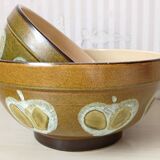 2 glazed ceramic salad bowls, stylized apples, 1970
