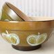 2 glazed ceramic salad bowls, stylized apples, 1970