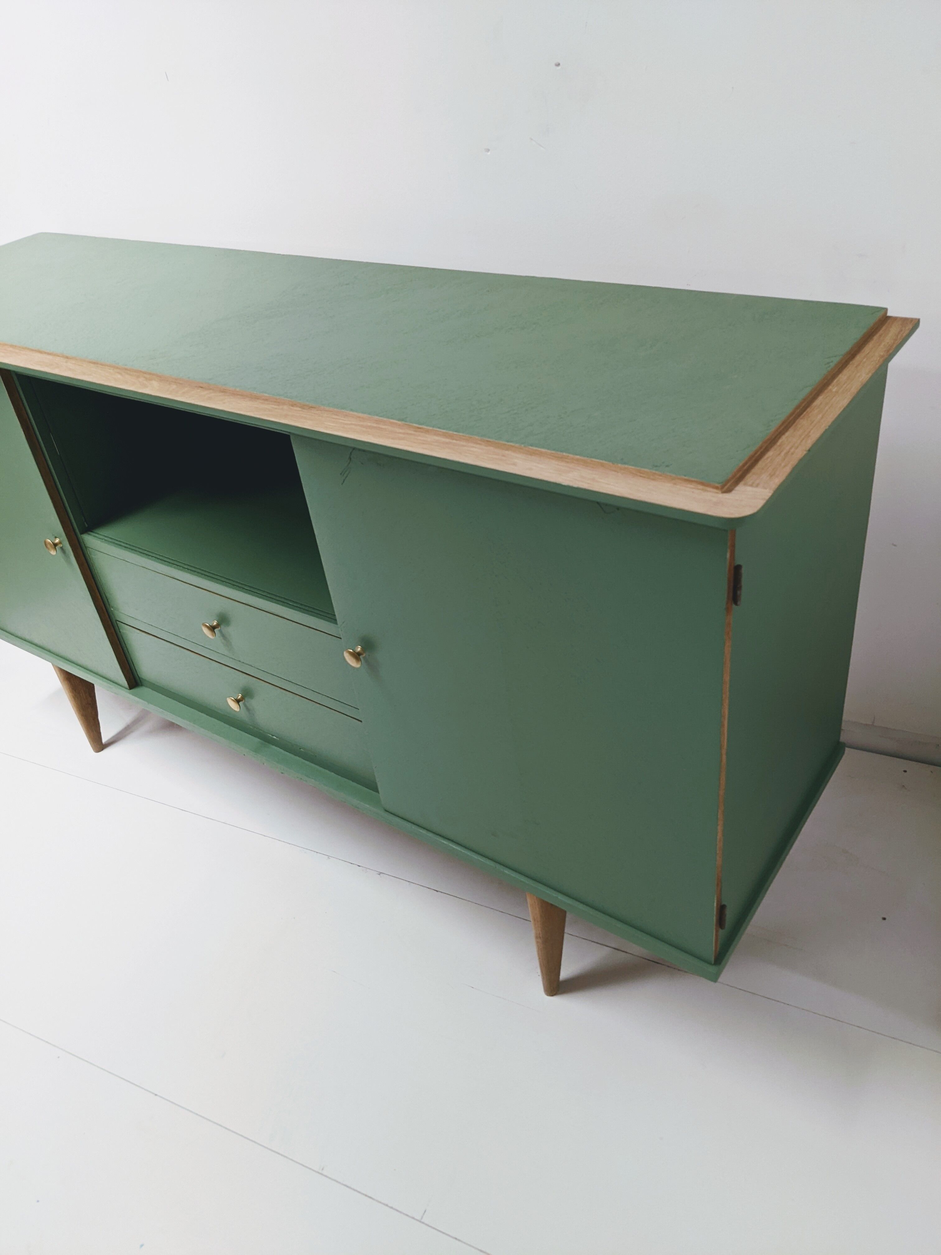 Vintage wooden and green sideboard