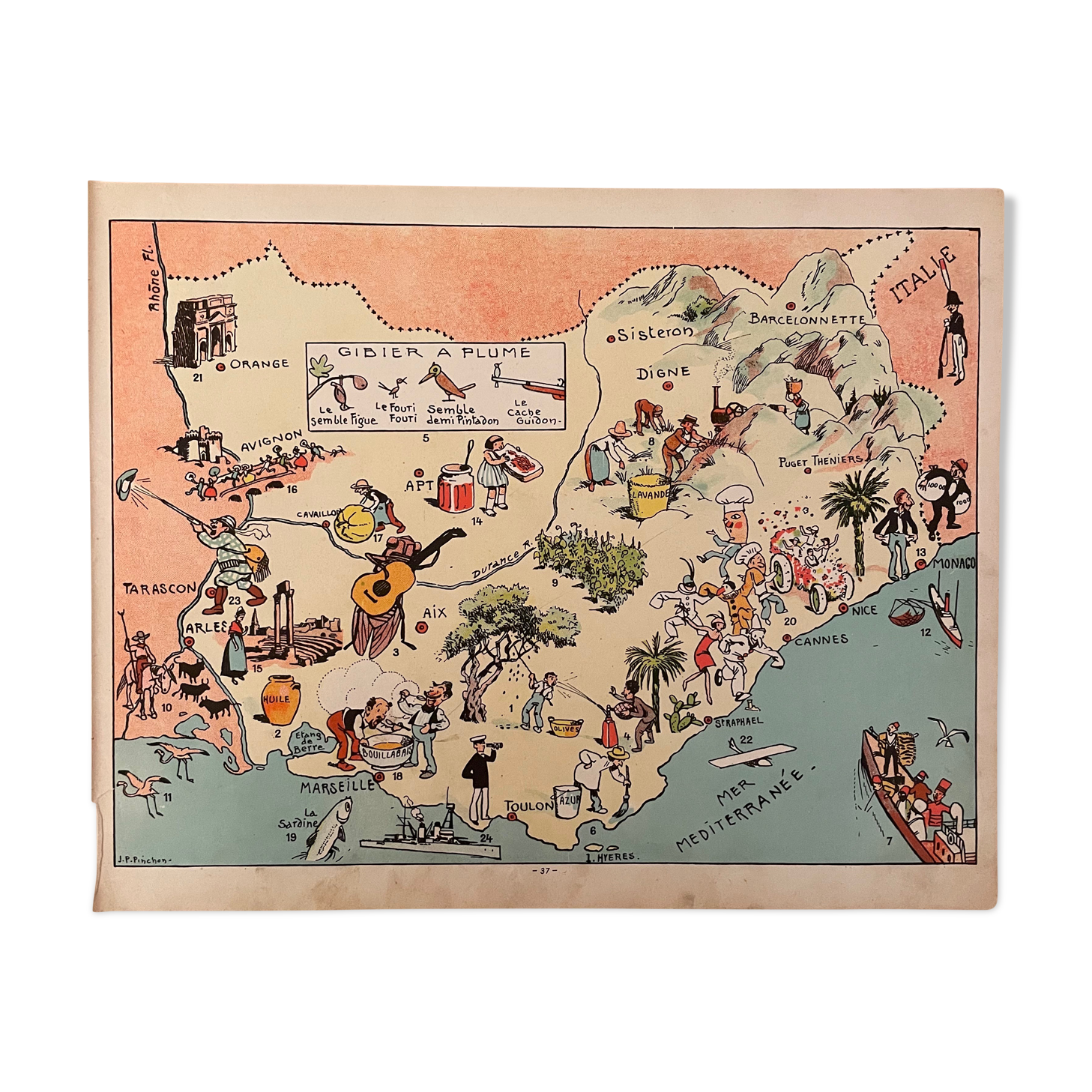 Vintage poster illustrated map of Provence - JP Pinchon