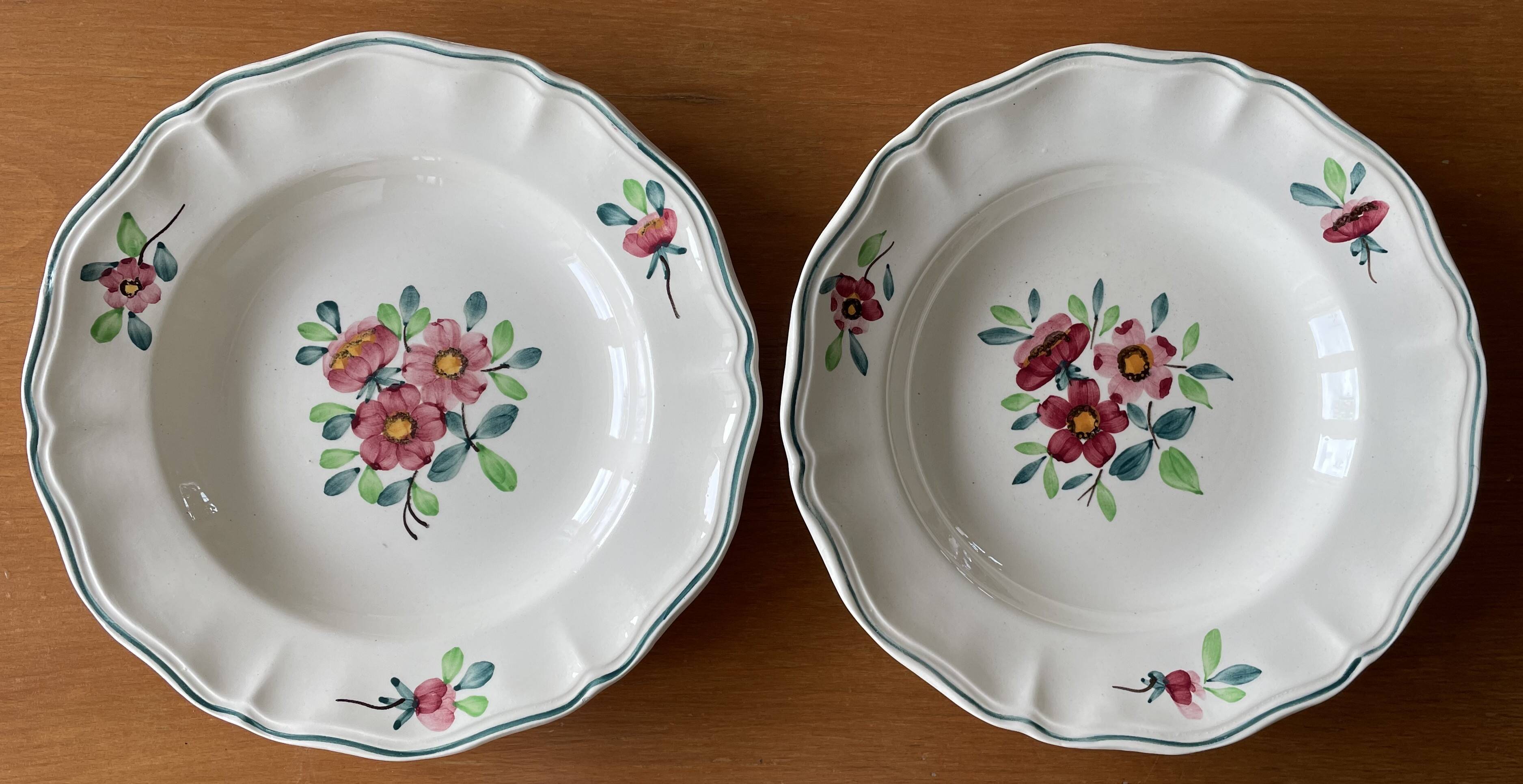 7 large antique deep plates in Sarreguemines earthenware