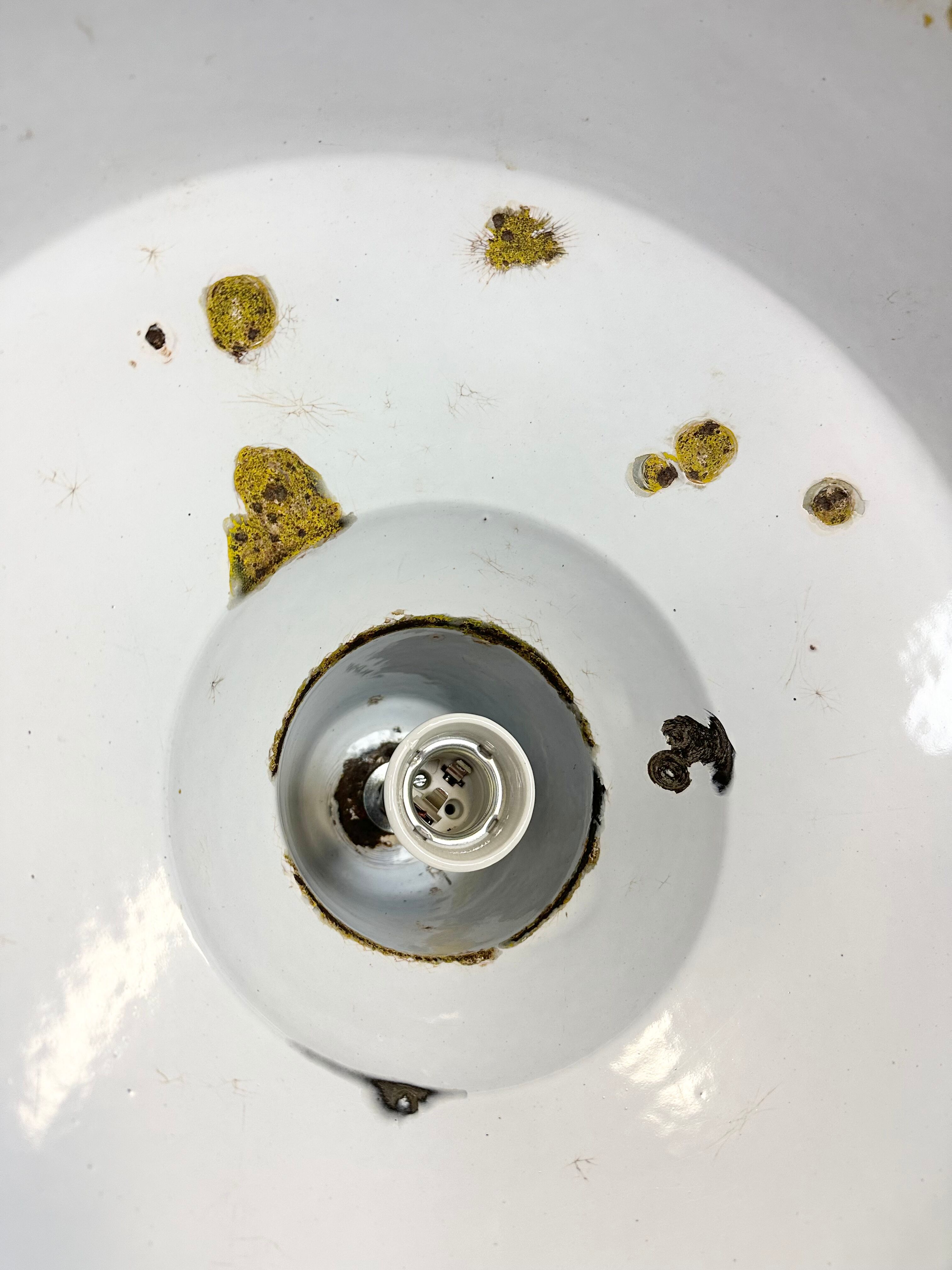 Industrial black enamel factory lamp with iron top, 1960s