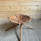 Rattan and wood stool