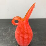 Pichet Murano verre soufflé multicouche orange & blanc vintage