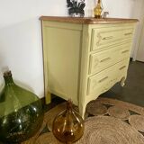 Commode vintage 3 tiroirs relooké beige vert et bois