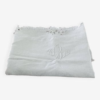 Large old hand embroidered pillowcase