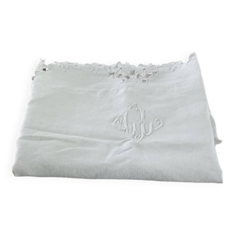 Large old hand embroidered pillowcase