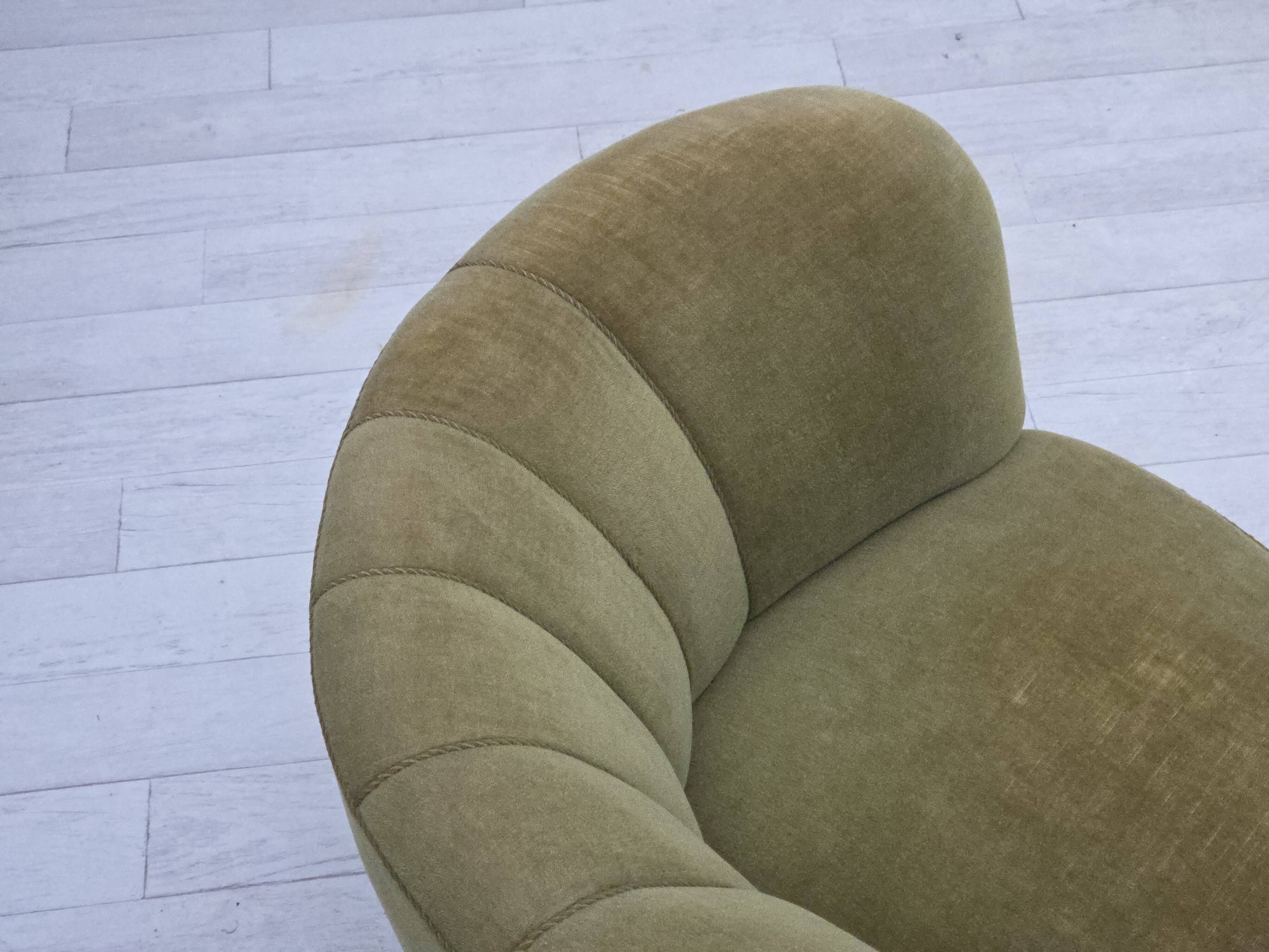 1960s, Danish 2-seater "Banana" sofa, original green furniture velour.