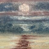 Signed pastel landscape painting "sunset" Normandy