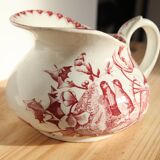 Pichet en faïence motif oiseau rose