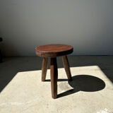 Brown solid wood stool flat circular seat
