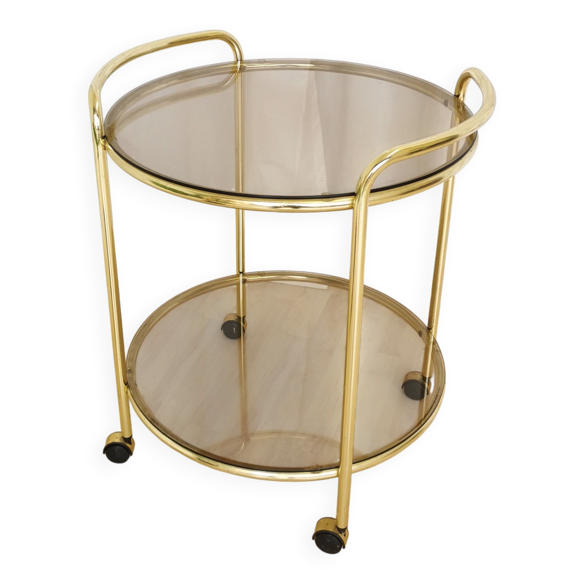 Vintage Smoked Glass Serving Trolley: 1970s Mid-Century Modern Bar Cart