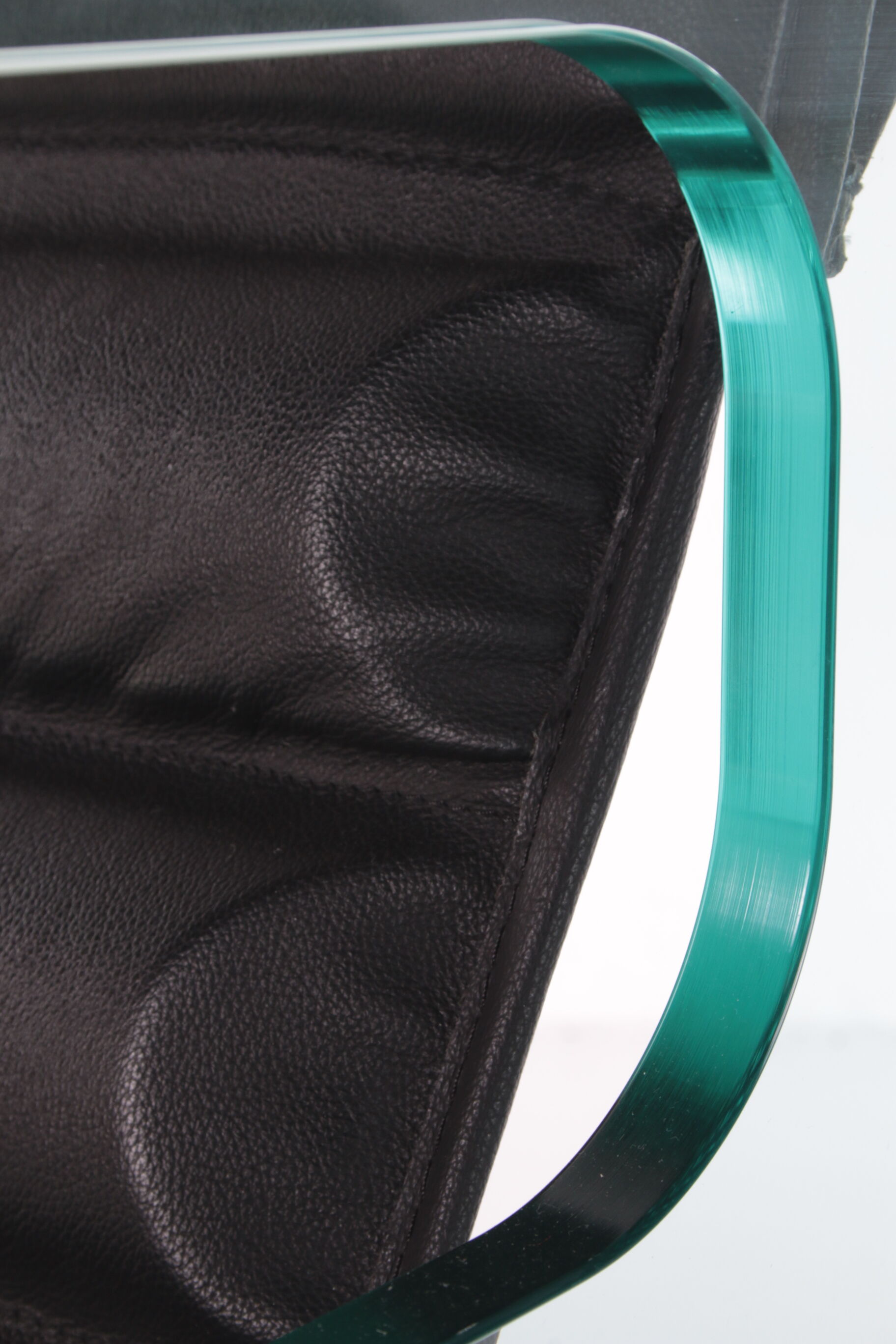 Black leather chair by Giovanni Tommaso Garattoni Italy glass and black leather