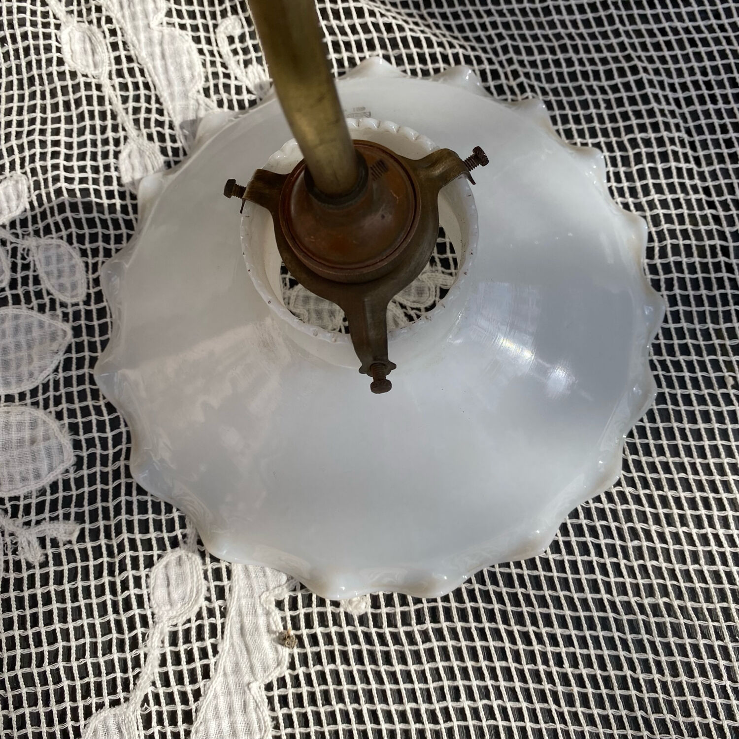 Swan neck brass and opaline wall light