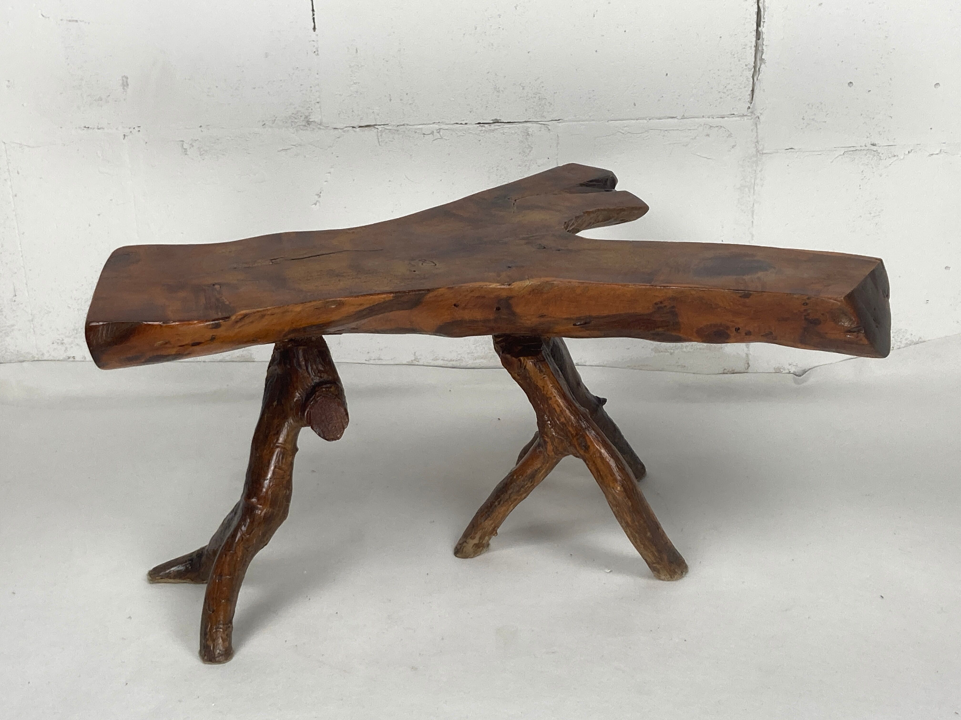 Wabia sabi rustic tree branch side table, Dutch 1960s