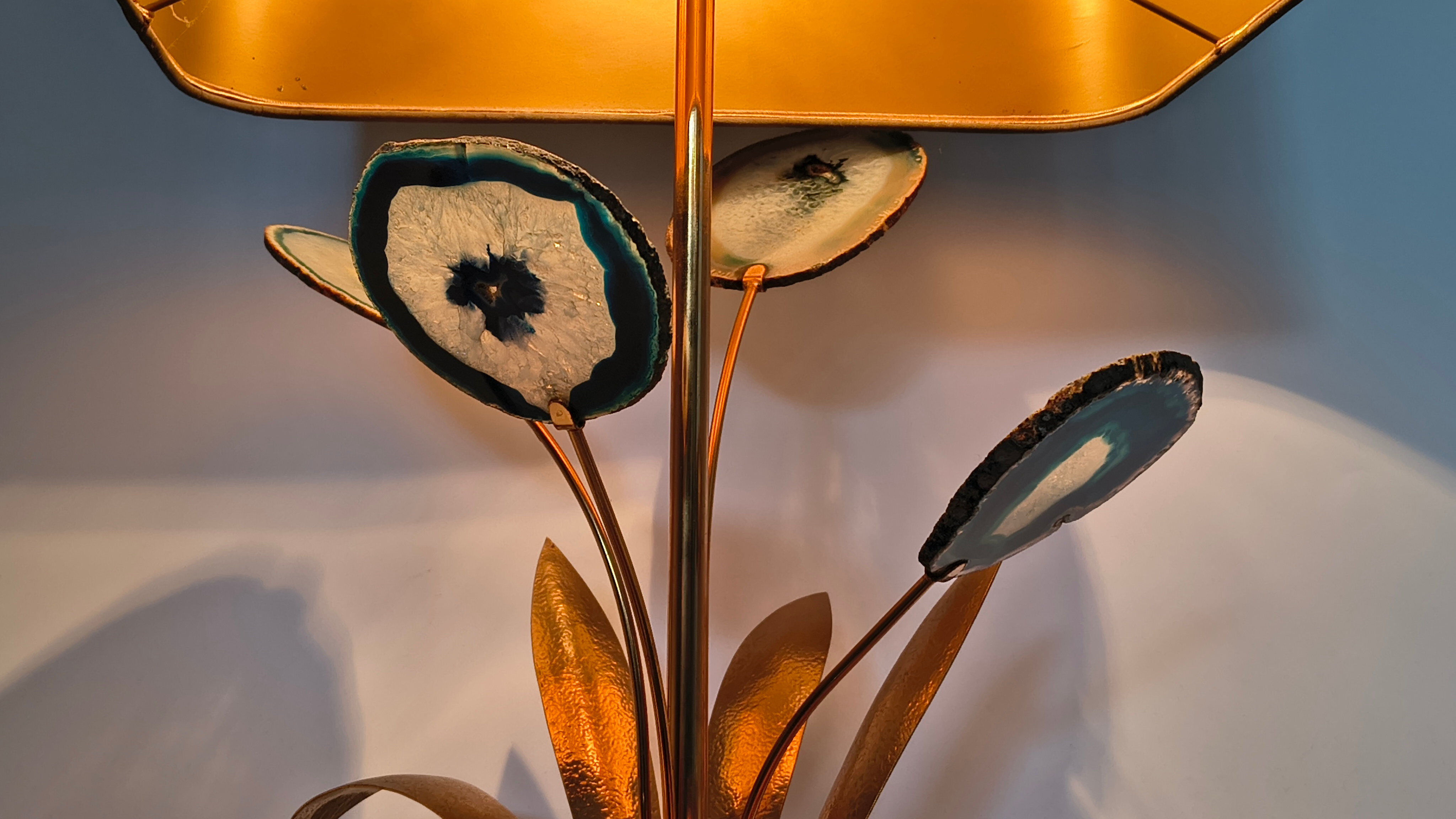 Lampe de table en agate vintage en laiton, années 1970