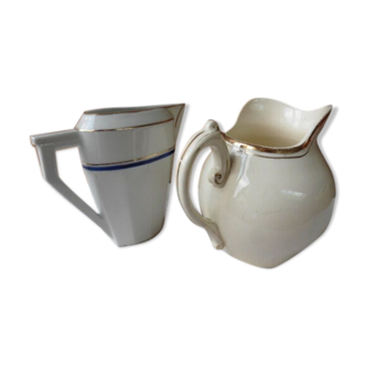 Lot of 2 milk jugs made of milk, hamage and porcelain