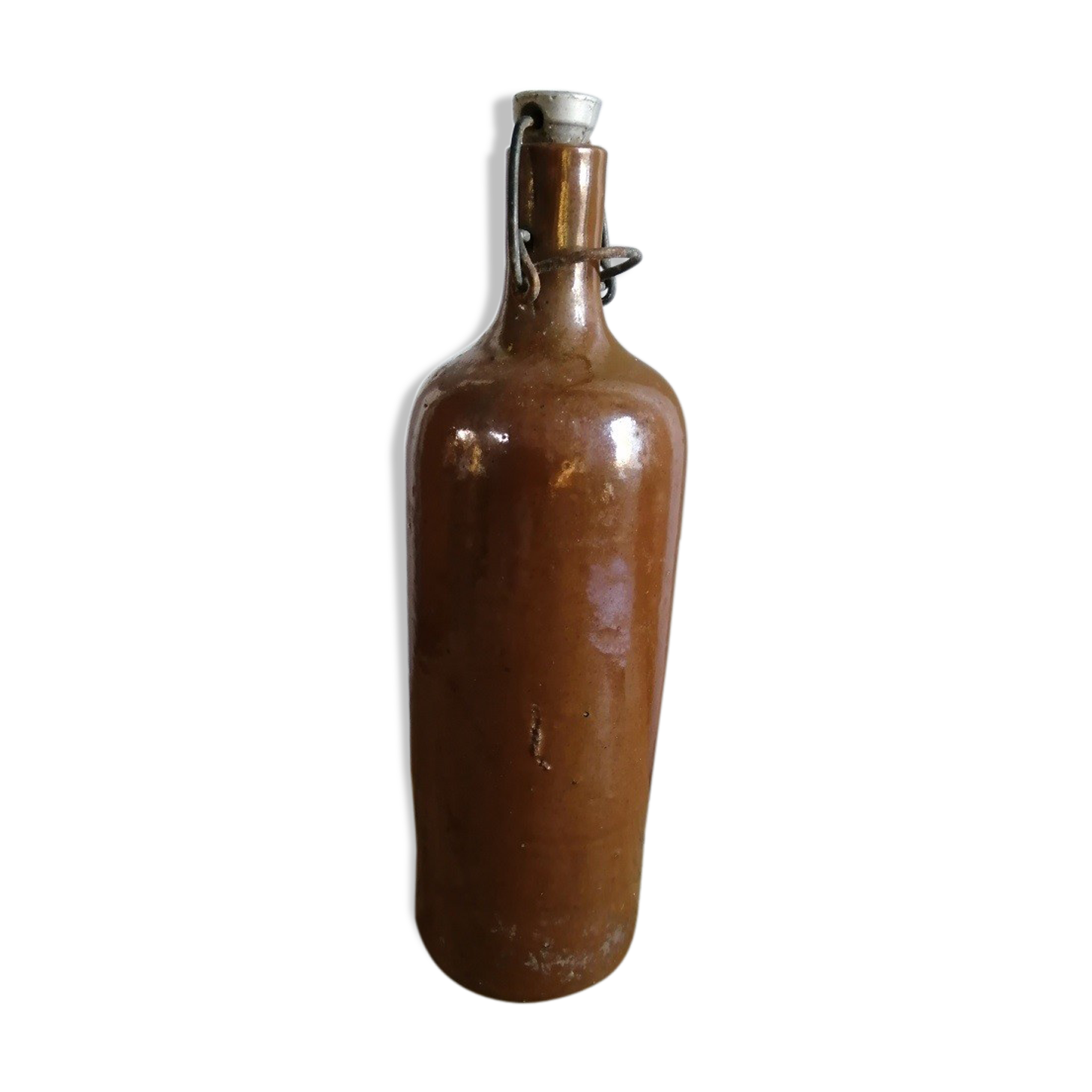 Ancienne bouteille en grès vernissé art populaire vintage
