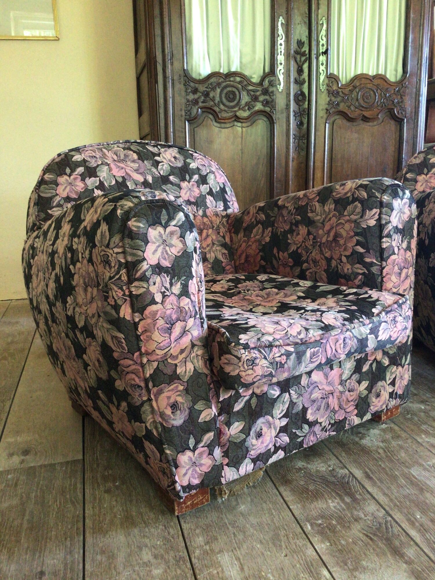 Pair of armchair club tapestry art deco