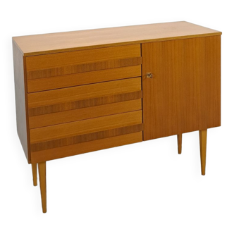 Veneer chest of drawers on high legs, vintage cabinet