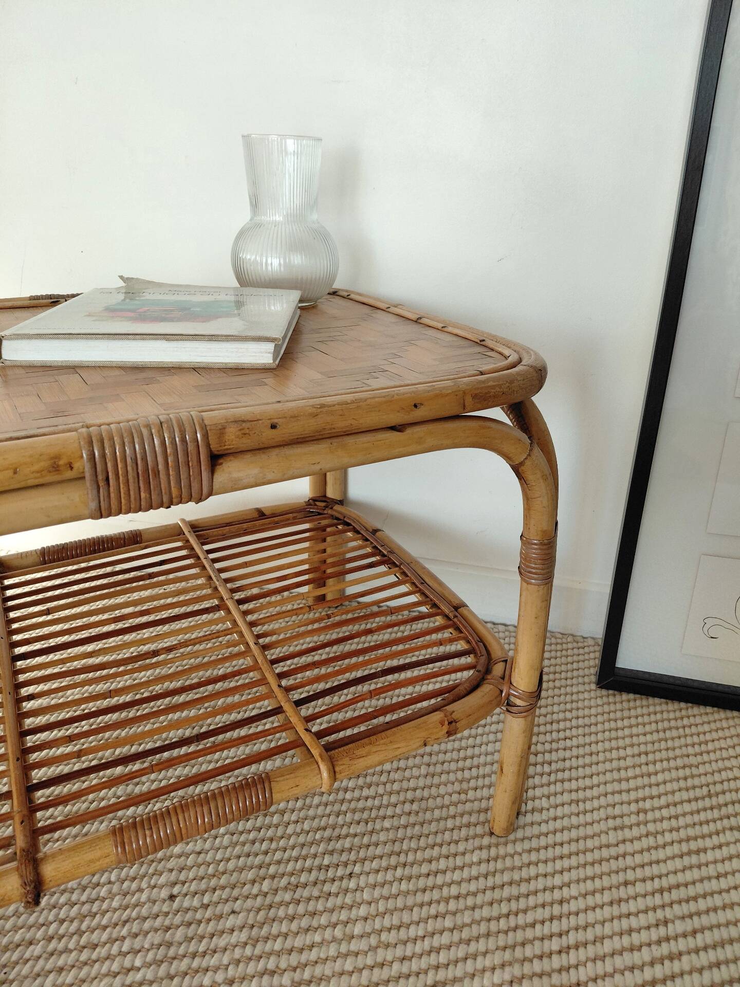 Vintage rattan coffee table from the 70s - organic lines, Riviera spirit.