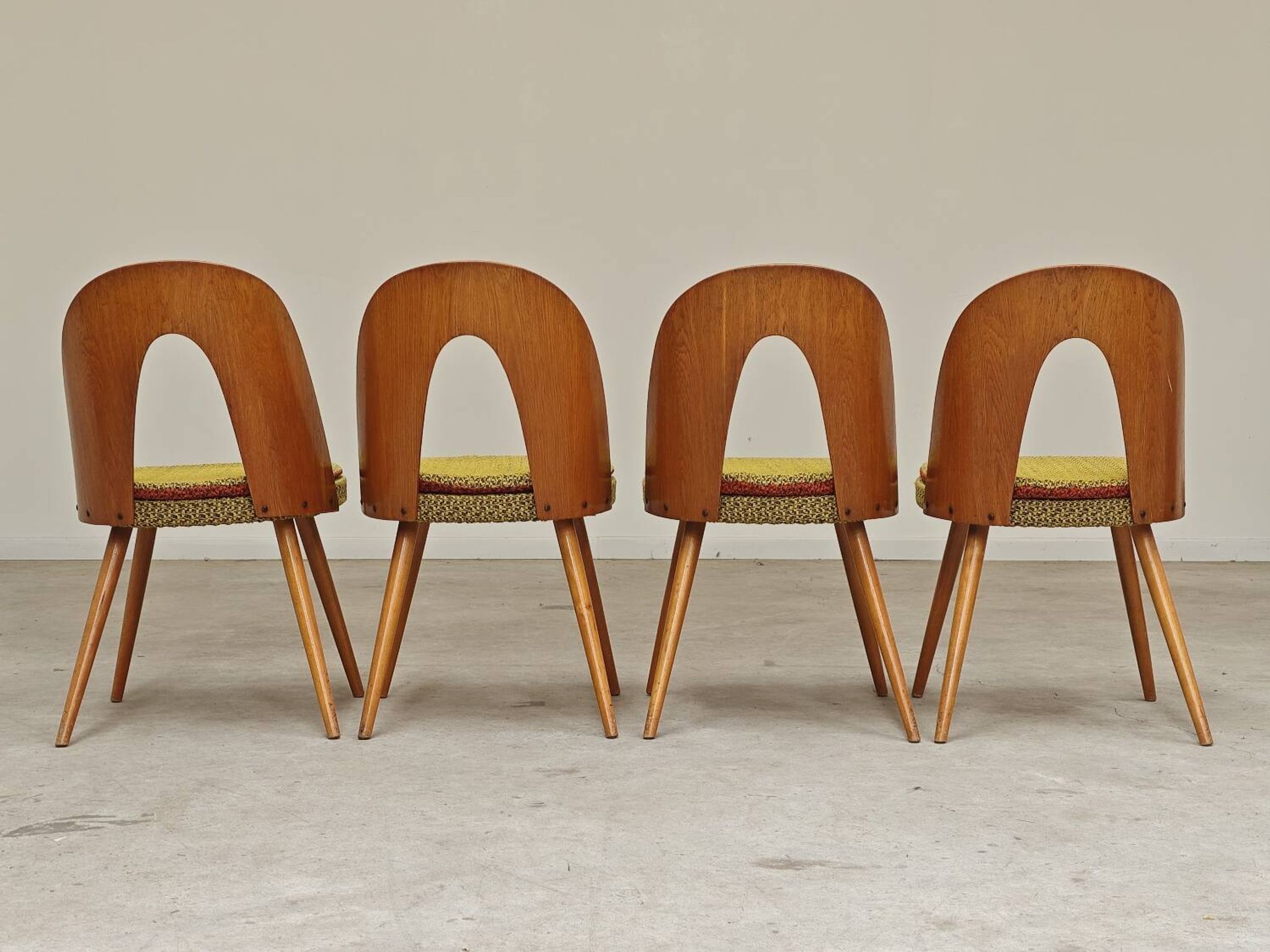 Set of 4 yellow Antonin Suman chairs for Tatra Nabytok 1960