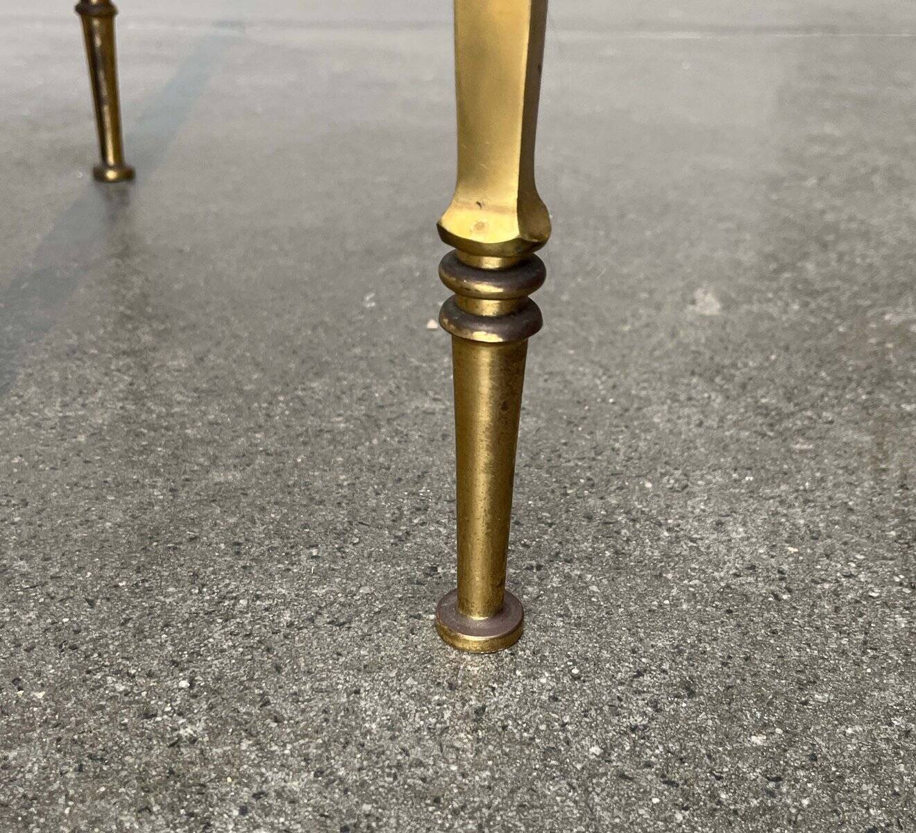 Mid-century German Hollywood neoclassical brass and glass side table from the 1950s.