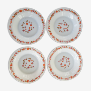 Set of 4 hollow plates arcopal Scania flowers 70s vintage