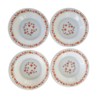 Set of 4 hollow plates arcopal Scania flowers 70s vintage