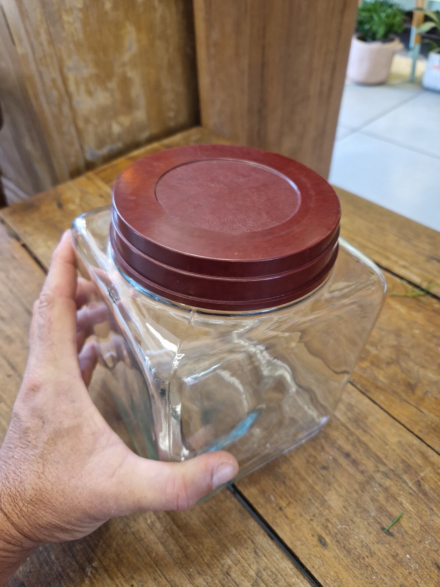 Ancient moulded glass jar with bakelite lid 20th century