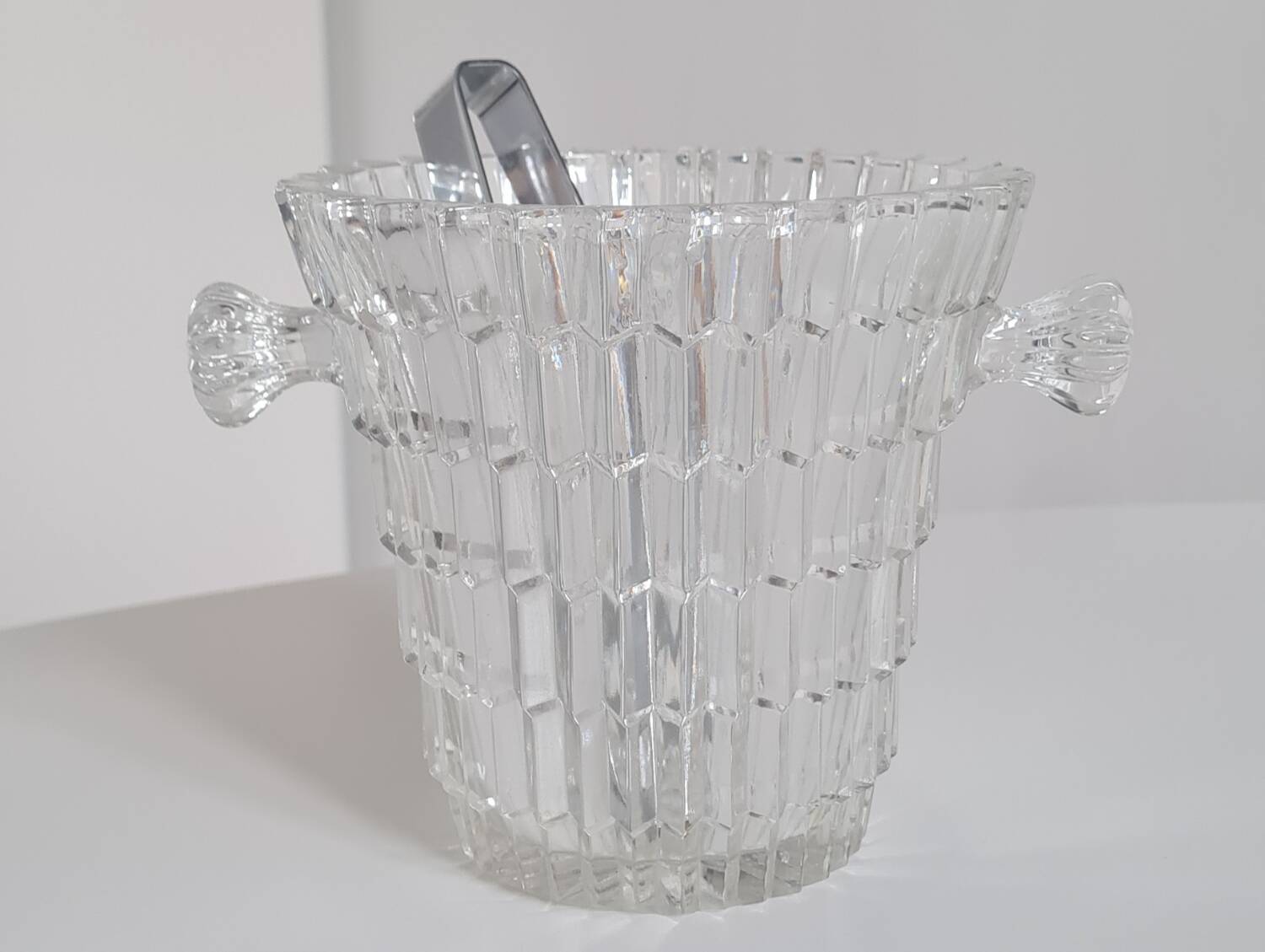 Crystal ice bucket and stainless steel tongs