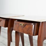 Set of 2 italian midcentury rosewood, carrara marble and brass bedside tables / cabinets. vintage