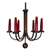 Mid-Century Modern six arms copper chandelier in Gio Ponti style. Italy 195