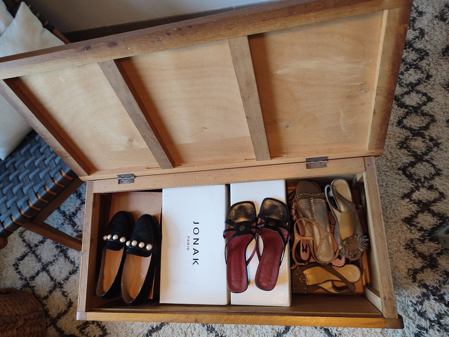 Vintage wooden and rattan toy chest