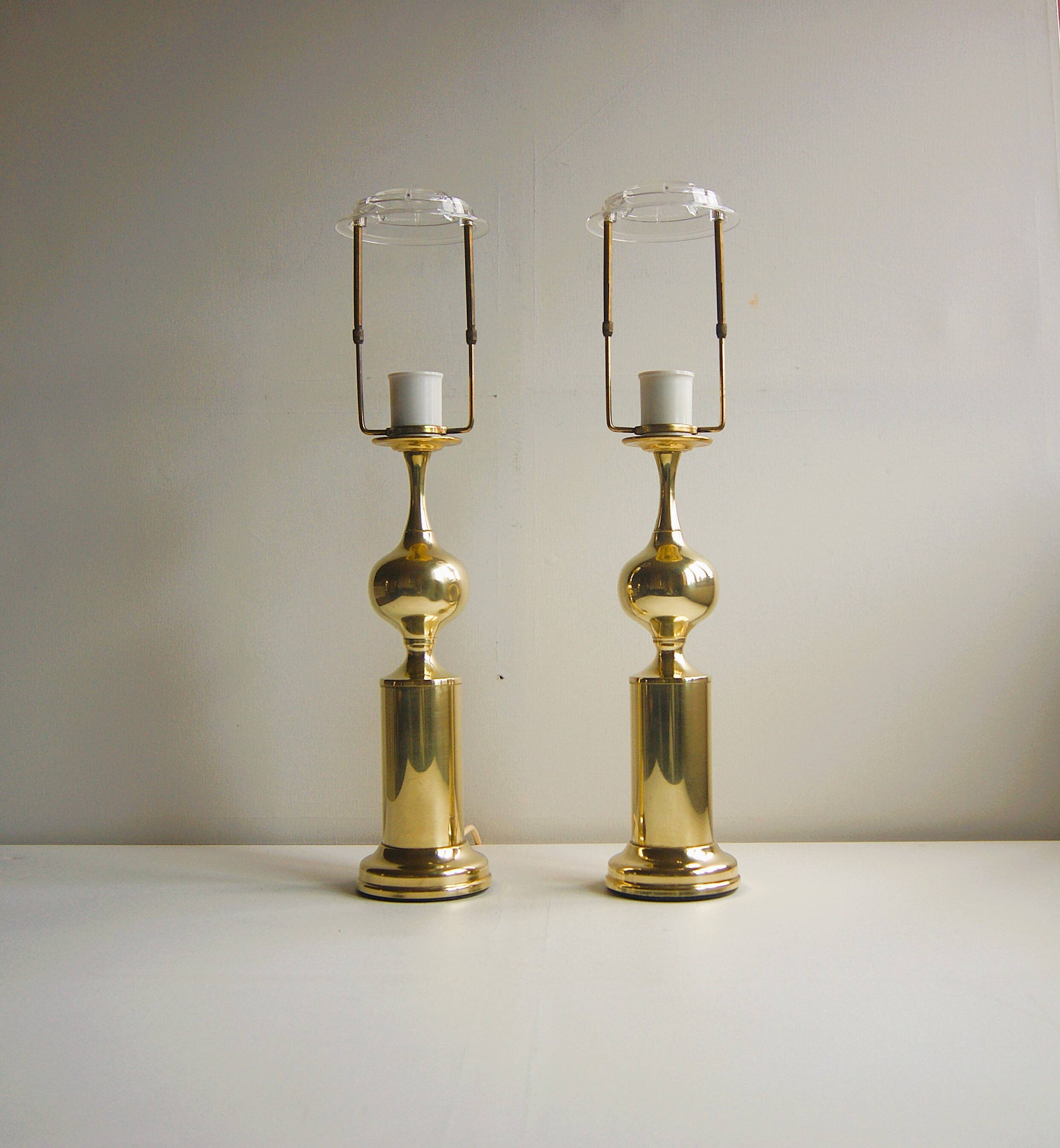 Paire de lampes de table en laiton brillant - Hollywood Regency - Odreco. Danemark années 1960.