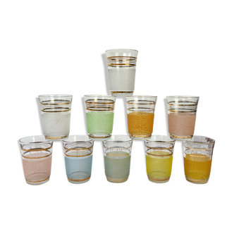 10 granite glasses multicolored vintage 1960