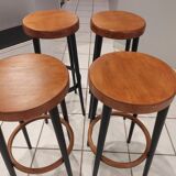 Suite de 4 tabourets de bar bistrot baumann vintage années 1960