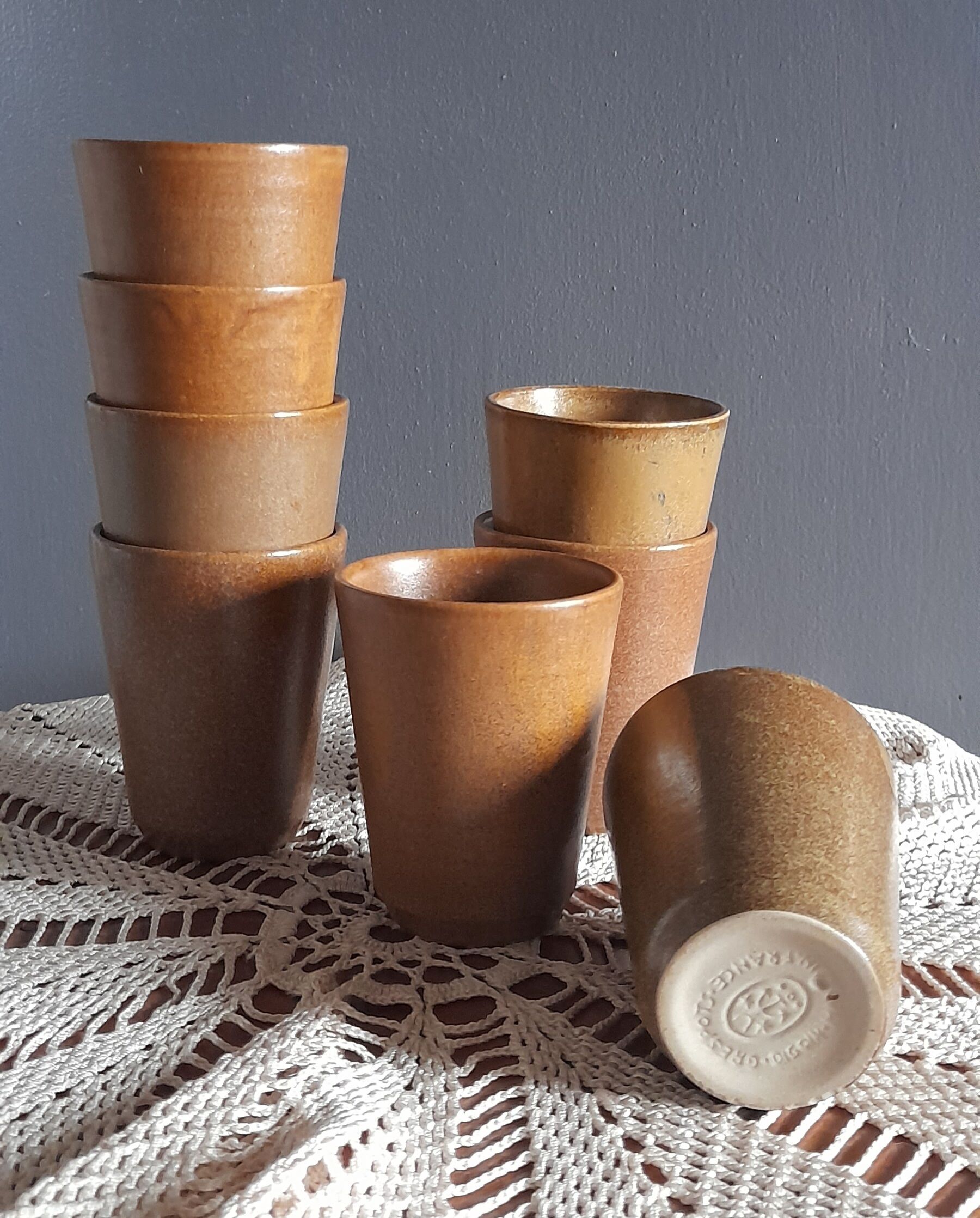 8 cups in Digoin stoneware 1970