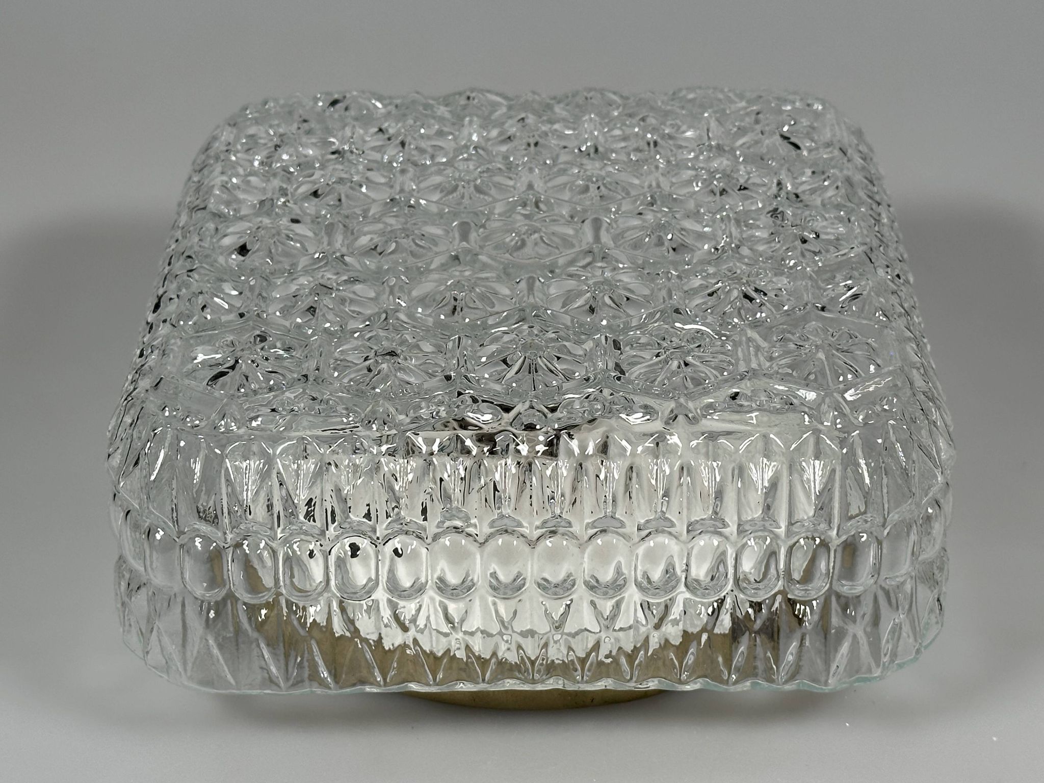 1960s 1970s Ceiling Lamp Flush Mount in Glass & Metal Space Age Design