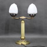 1930s Secession brass and glass dual desk lamp, Czechoslovakia