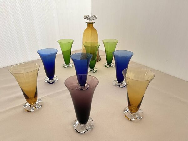 Service Vintage carafe et verres (19) en verre Murano années 50.