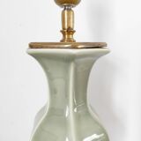 Two celadon-colored ceramic lamp bases
