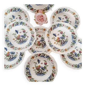 6 French Ceramic Dinner Plates Sarraguemines Rouen Model from the 80s