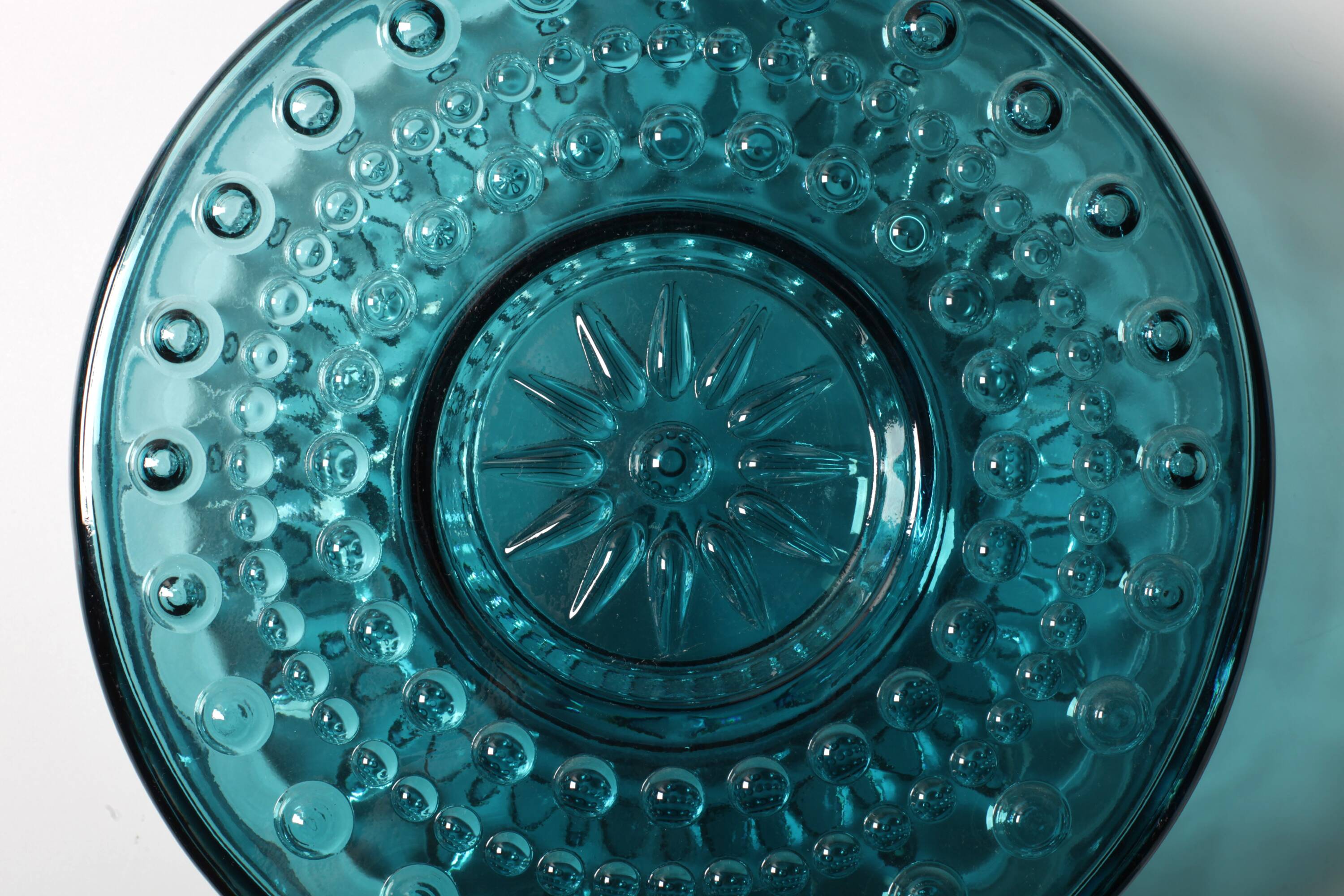 Teal Sunburst Blue Bubble Glass Vase / Erich Jachmann for WMF / 1960s