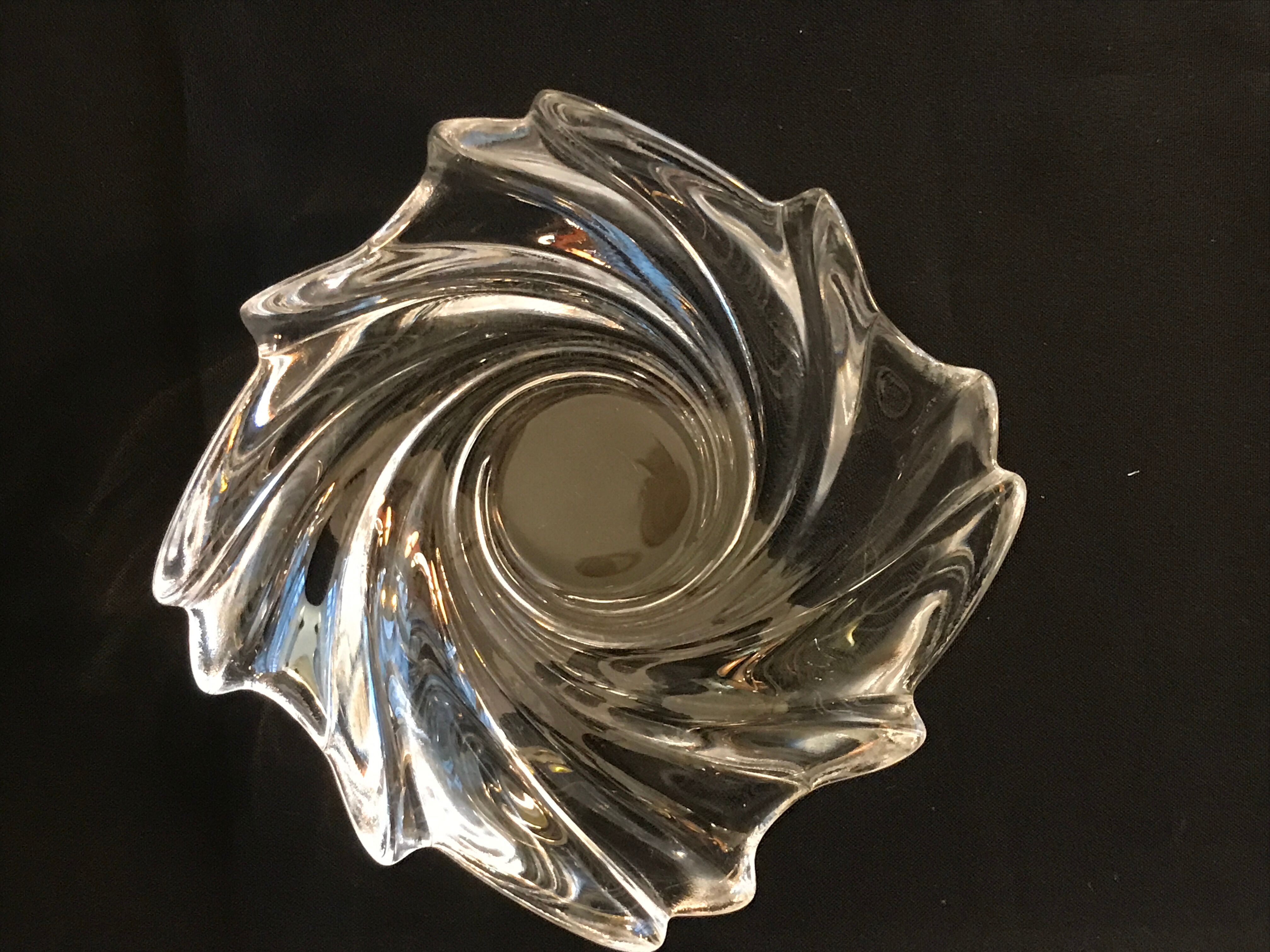 Clear crystal bowl burke wave empty pocket vintage art deco