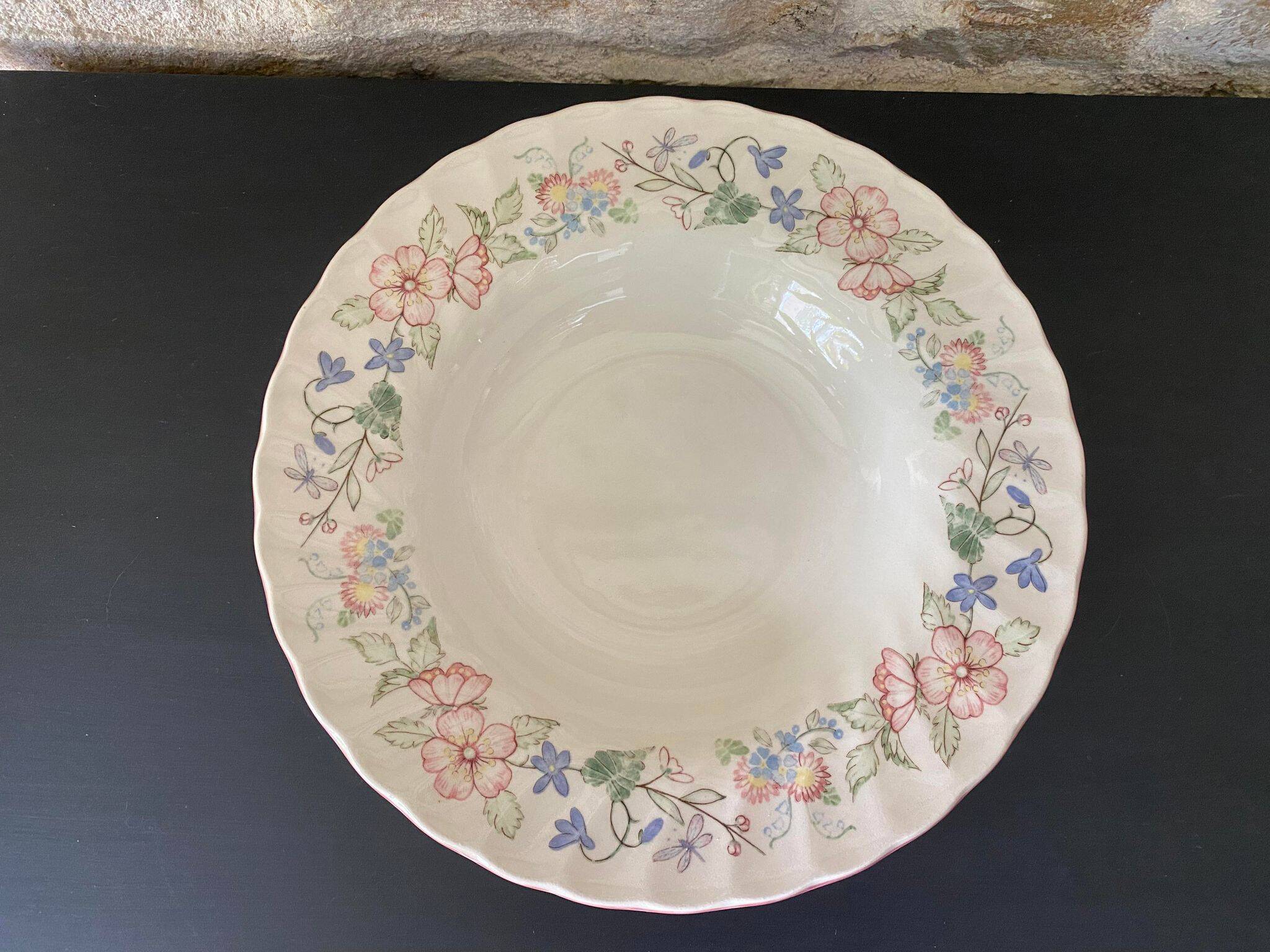 6 Myott Meaking English earthenware soup plates, Spring Fields decor