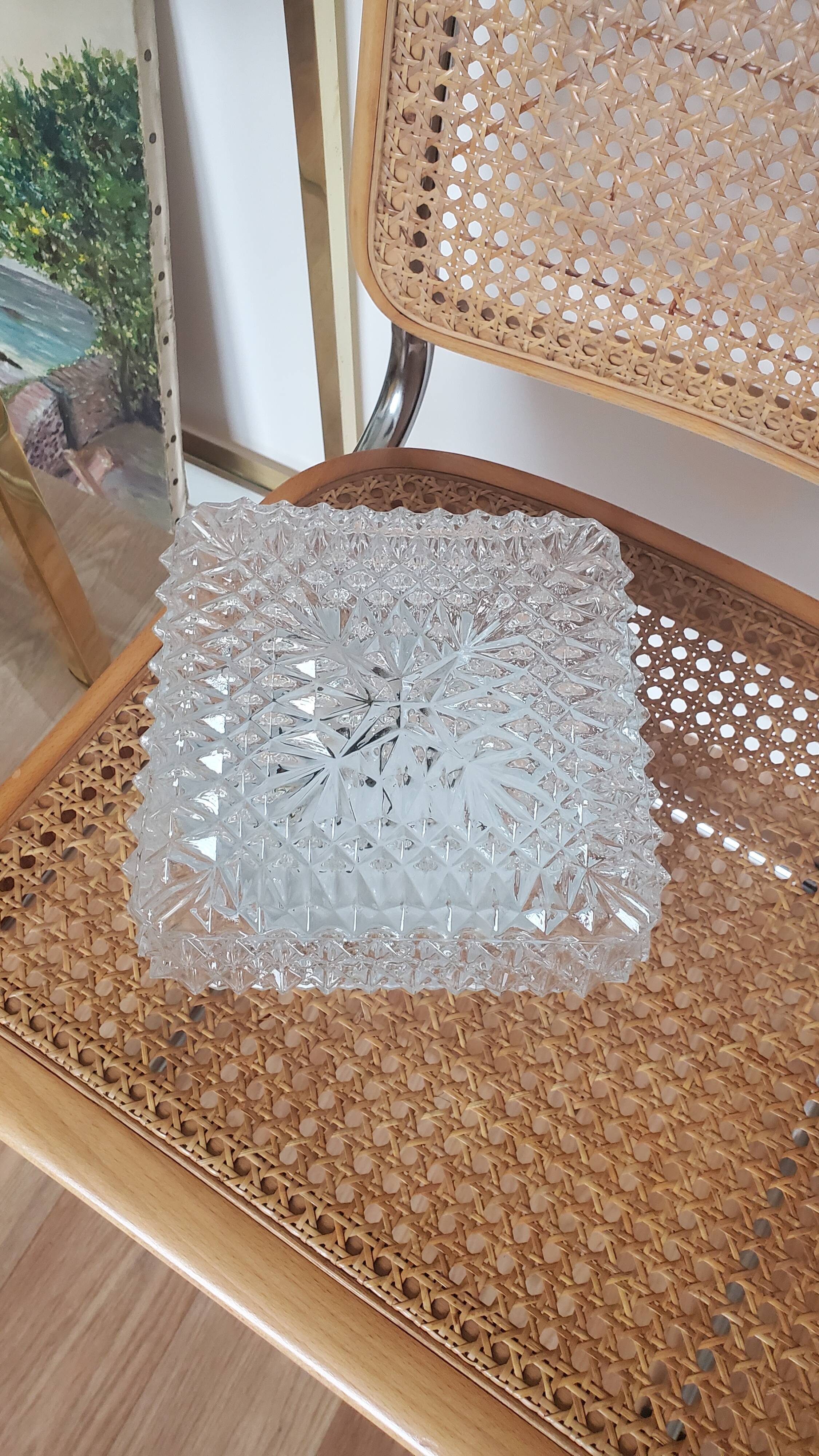 Square vintage ceiling lamp in molded glass